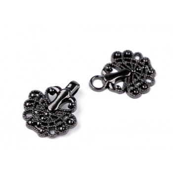 zapiecie dekoracyjne metalowe haftka do odziezy 18x39mm czarne 2 czesci do swetrow bluzek